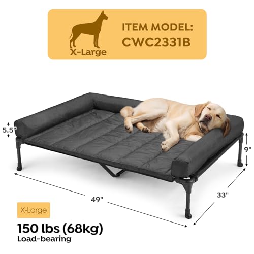 Veehoo Cooling Elevated Dog Bed Add Removable Waterproof Bolster Cushion Mat, Raised Pet Cot with Breathable Teslin Mesh, No-Slip Feet, Dog Sofa Bed for Indoor Outdoor, XLarge, Black CWC2331B - color: Black, size: 49.0"L x 33.0"W x 9.0"Th