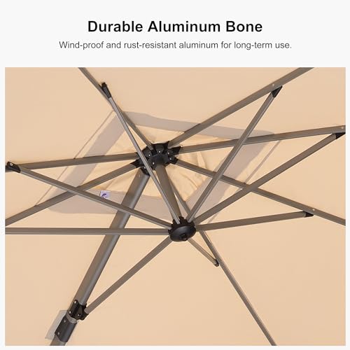 PURPLE LEAF 8’ X 8‘ Patio Umbrella Outdoor Cantilever Umbrella, Aluminum Offset Umbrella with Champagne Frame and 360° Rotation for Pool Deck Garden, Beige - color: Beige, size: 8' x 8'