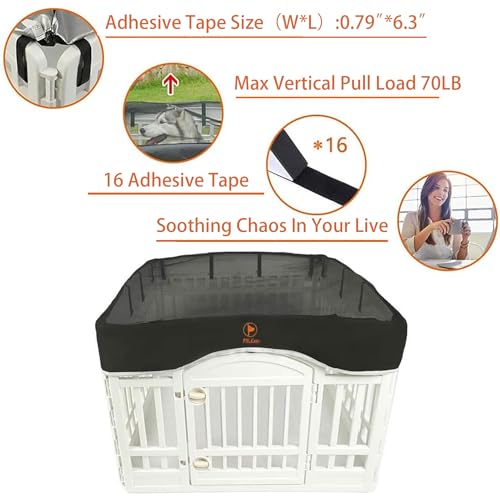 PJYuCien Dog Playpen Mesh Top Cover, Fits 36 Inch 4 Panels Regular Square Plastic Exercise Pet Pen, Adhesive Tape Connections, Black (Note: Cover Only, Fence Not Included) - style: Black Cover, 36"Width, Black ( Adhesive Tape Connections )