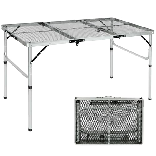REDCAMP 48x24 Long Folding Grill Table for Outside, Lightweight Portable Metal Aluminum Outdoor Grill Table with Adjustable Height Legs, Great for Camping Picnic Cooking BBQ, Silver 4ft - color: Silver, size: 48"x24"