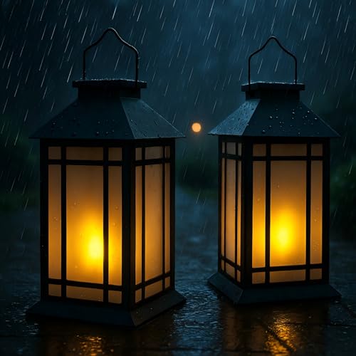 Bdor 13-Inch IP65 Waterproof Battery-Powered Outdoor Lantern with Led Flameless Candle and 6-Hour Timer - Decorative Lantern for Patio & Garden(2 Pack) - color: Black