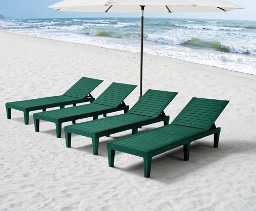 Nestl Sun Tanning Chair - Forest Green Chaise Lounge Chair Outdoor, Lightweight Pool Lounge Chairs Set of 4, Adjustable 5-Position Reclining Lawn Chair, Waterproof Beach Outdoor Lounge Chairs - color: 3 - Forest Green, size: Set of 4