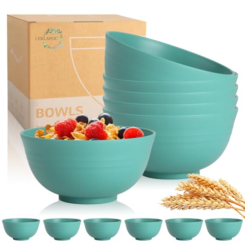 Wheat Straw Bowls Set of 6, 26 OZ Unbreakable Cereal Bowls for Family Meals, Reusable Dishes for Soup, Salad, Snacks, Microwave and Dishwasher Safe, for Kitchen, Camping, RV, Green - color: Green, size: 26 Oz