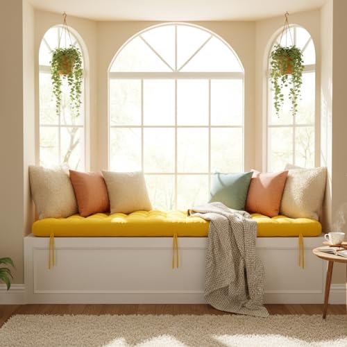 Vercraft Long Floor Cushion Large Floor Cushion with Brushed Cotton 74.8 x 27.5 x 3.15 in Jumbo Lounger Pillow for Outdoor Indoor Bay Window Meditation Yoga Reading Sleeping(1 Pc,Yellow) - color: Yellow