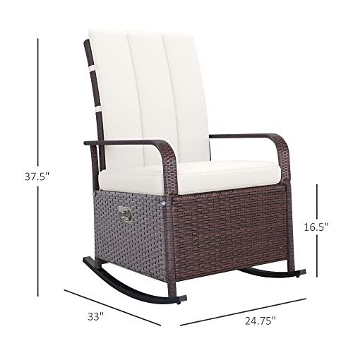 Outsunny Wicker Outdoor Rocking Chair, Patio Recliner with Adjustment Backrest, PE Rattan Lounge Chair with Adjustable Footrest and Cushions for Garden, Backyard, Porch, Beige - color: Multi Color