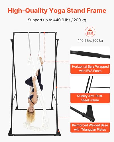 VEVOR Yoga Stand Frame, Max 441-551 lbs Load Swing Stand, Triangular Structure Aerial Rig, Aerial Silk Stands with Yoga Hammock, Standard & Height-Adjustable Version - color: White, style: Height-Adjustable Version
