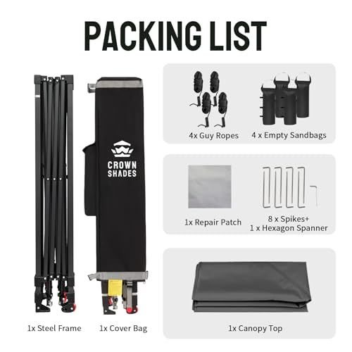 CROWN SHADES 10x10 Pop Up Canopy Tent - Patented Center Lock One Push Instant Outdoor Canopy Beach Tent with STO-N-Go Bag 8 Stakes & 4 Sand Bags，Grid Grey - style: Grid Grey