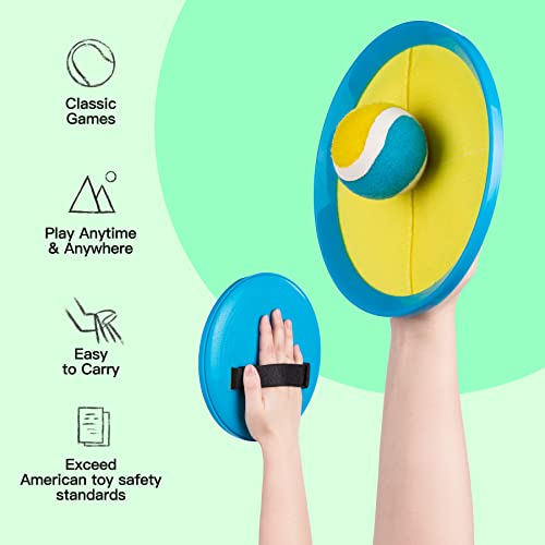 Upgraded Toss and Catch Ball Game Set, Beach Pool Toys Outdoor Games for Kids Toys, Outside Family Lawn Yard Games, for Boys Girls 3 4 5 6 7 8 9 10 11 12 Years Old - color: Light Blue Yellow, size: 4 Paddles 4 Balls