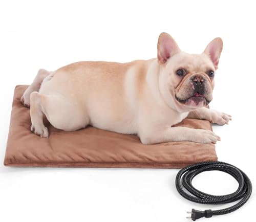 Pet Heating Pad for Cats Dogs Indoor & Sheltered Outdoor Waterproof Heated Cat Bed Heated Dog Bed Chew Resistant Cord Constant Temperature Brown 20 x 16 Inch - color: Brown, size: Medium: 20" x 16" x 1.3"