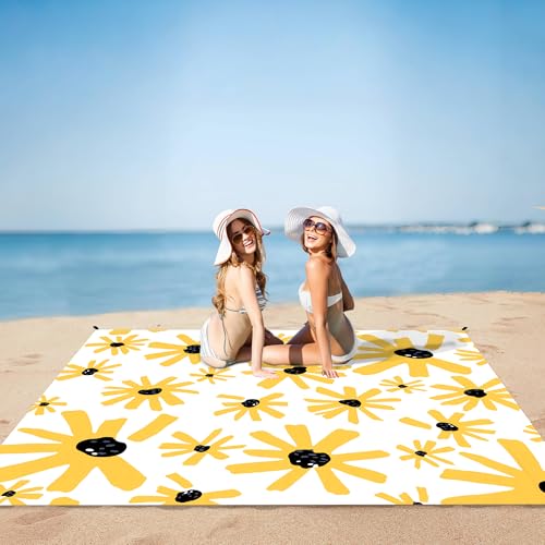 Beach Blanket, Waterproof Sandproof Beach Mat with 4 Stakes & 4 Pockets, 78''×86'' Large Compact Lightweight Sand Free Outdoor Essentials for Beach, Picnic, Travel, Camping - color: Retro Floral, size: 6.6x7.2 FT (1～4 Person)