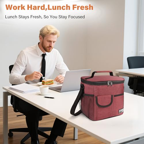 Tirrinia Insulated Large Lunch Bag for Women Men, Leakproof Lunch Box Containers for Adults, Work, School, Soft Lunchbox for Kids, Boys, Adult Cooler Bag for Picnic, Hiking,Beach - color: Red, size: Large-10.5L