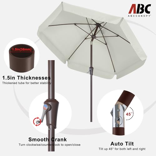 ABCCANOPY 7.5ft Scalloped Patio Umbrella, Outdoor Table Umbrella with Tilt and Crank, Fiberglass Ribs Deck Umbrella for Patio, Pool, Garden, Picnic (Light Beige) - color: Light Beige, size: 7.5FT