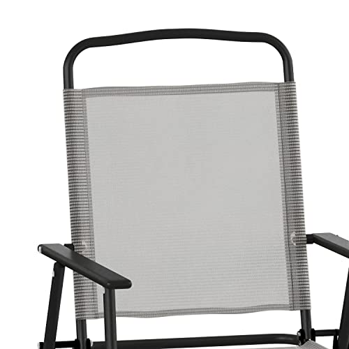 Flash Furniture Mystic Folding Patio Sling Chairs, Outdoor Textilene Lawn Chairs with Armrests, Set of 2, Gray - color: Grey