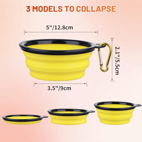 Dog Bowl Pet Collapsible Bowls, 2 Pack Collapsible Dog Water Bowls for Cats Dogs, Portable Pet Feeding Watering Dish for Walking Parking Traveling with 2 Carabiners (Small, Orange+Yellow) - color: Orange+Yellow, size: Small