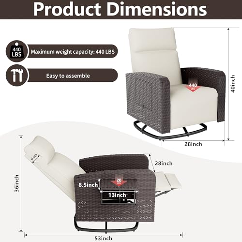 Outdoor Swivel Recliner Chair,Dual-Adjust Outdoor Patio Chair with Adjustable Backrest and Footrest,Wicker Patio Chair with Flip-Up Table for Living Rooms,Pools,Balconies, patios,courtyards