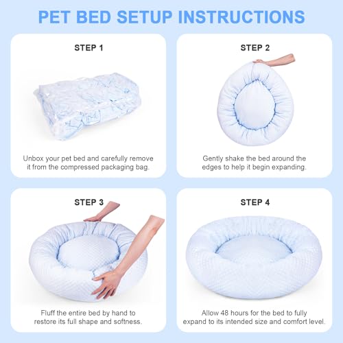Small Donut Dog Bed - Cooling Calming Cuddler for Cats & Puppies, Anti-Anxiety Ice Fabric Round Pet Bed, Washable Comfort Dog Bed for Small Dogs, Egg Tart Design (S) - color: Blue Donut, size: Small