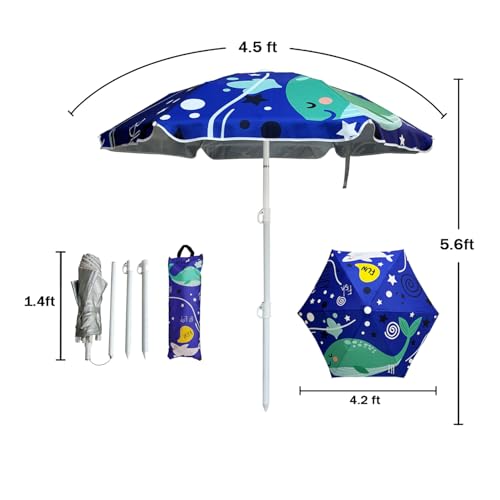 LOTTAFUN Water Table Umbrella Kid 5ft Beach Umbrella - Heavy Duty Wind Resistant UV 50+ Portable Sun Shade with Sand Anchor & Carry Bag, Outdoor Folding Umbrella for Beach,Pool,Patio,Garden (Dophin) - color: Dophin