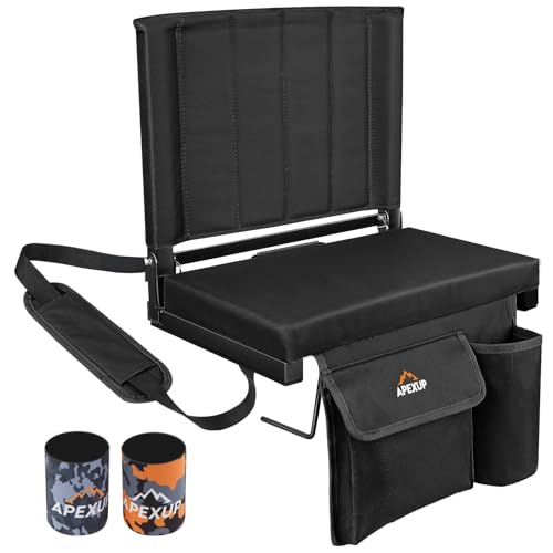 APEXUP Stadium Seats with Back Support, Portable Bleacher Seat with Large Pocket and Cup Holder, Wide Stadium Chair for Sports Events and Concerts - color: Black