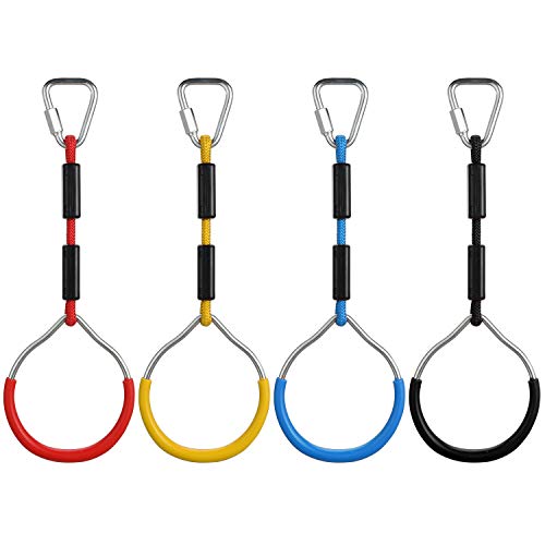 PELLOR 4-Pack Colorful Ninja Rings -Gymnastic Rings, Ninja Slackline Obstacle Course Accessories, Backyard Playground Training Equipment Play Set for Kids Adult - color: 4 Color