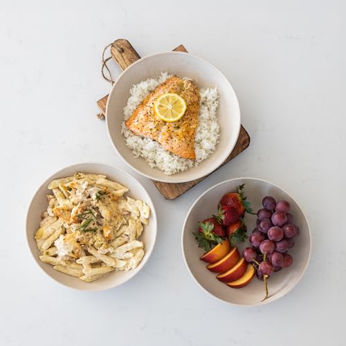 Grow Forward Premium Wheat Straw Pasta Bowls - 42oz Unbreakable Wide & Shallow Dinner Plate Bowls Set of 6 - Microwave Safe Reusable Plastic Pasta Bowls for Kids, Adults, Salad, Camping, RV - Sahara - color: Sahara Beige, size: 42oz