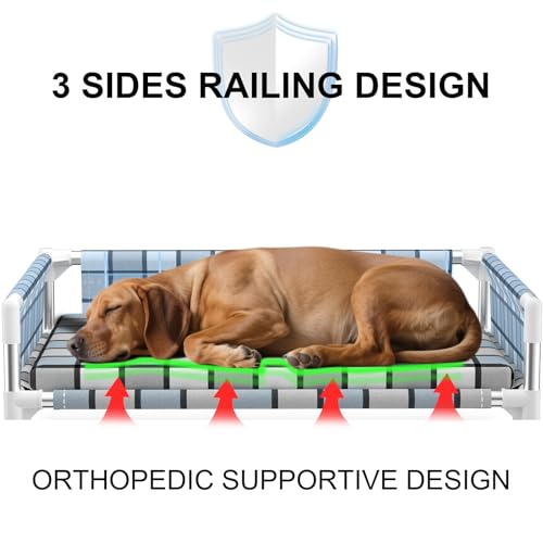 Elevated Raised Outdoor Dog Bed - Cooling Washable Dog Cot with Guardrail, Durable & Breathable Cotton Mesh Pet Hammock Beds with Stainless Steel Pipe Frame for Small Pets (Cushion-M) - size: Cushion-M