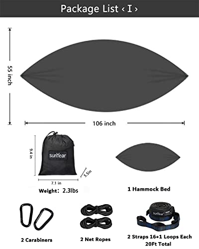 Sunyear Hammock Camping with Rain Fly Tarp and Net, Portable Camping Hammock Double Tree Hammock Outdoor Indoor Backpacking Travel & Survival, 2 Tree Straps,100% Waterproof - color: Black Bundle, size: 55"W*106"L