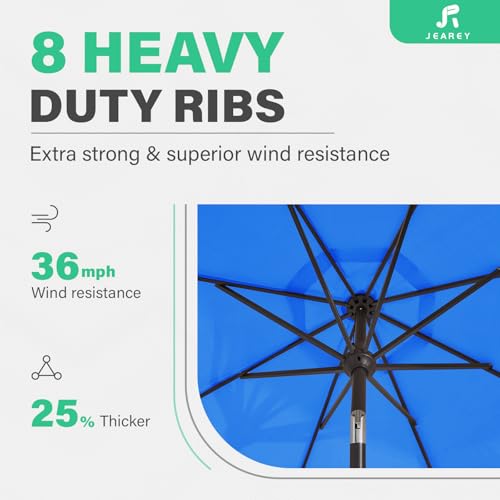 JEAREY 9 FT Patio Umbrella Outdoor, Table Umbrellas Market Umbrella w/Push Button Tilt/Crank, 8 Sturdy Ribs(Royal Blue) - color: Royal Blue