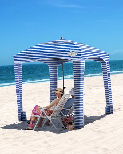 Qipi Beach Cabanas for Sand, Beach Canopy with Sandbags & Side Wall for Family, Easy Set Up Sun Shelter, UPF 50+ UV Protection with Roof Vent - color: 6' x 6' Siesta Beach
