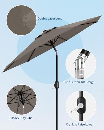 GarveeLife Outdoor Patio Umbrella, Table Market Umbrella with Push Button Tilt and Crank, 8 Sturdy Ribs UV Protection Waterproof for Garden, Deck, Backyard, Pool - color: Taupe, size: 9ft