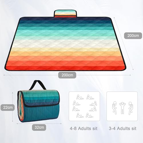 Waterproof Picnic Blankets,79''x79'' Extra Large Foldable Sandproof Beach Blanket,Portable 3-Layer Polyester Outdoor Picnic Blanket for Grass Lawn,Beach,Family Camping,Park,Travel-Rainbow Stripe - color: Rainbow Stripe