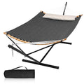 Double Hammock with Stand, Quick Dry Hammock with 12FT Stand for Outside, Poolside, 450 Lbs Capacity, Dark Grey - color: Zquick Dry-dark Grey