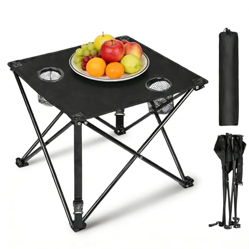 Folding Camping Table, Portable Pinic Table with 2 Cup Holders & Carry Bags, Rollup Camping Table Lightweight Beach Table for BBQ, Camping, Picnic and Indoor Use