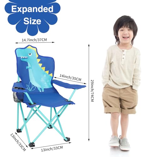 KABOER Kids Outdoor Folding Lawn and Camping Chair with Cup Holder and Carrying Bag, Children's Camping Chairs - color: Dinosaur Shark