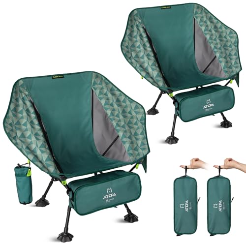 ATEPA UFO3.0 Ultralight Backpacking Chair, 330 lbs Heavy-Duty Aerospace Aluminum Folding Camp Chair with Hexagon Ergonomic Seat Anti-Sink Feet, Compact Portable Outdoor Gear for Hiking, Fishing 2 Pack - color: Green Pro- 2 Pack