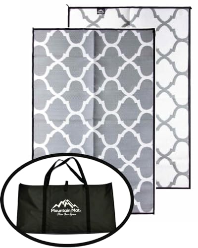 Mountain Mat 5x7 Gray Lattice RV Patio Mat w Carry Bag – Extra Thick 5mm Recycled Poly Rug – Waterproof, Reversible, Heavy-Duty – Premium Outdoor Mat Camping (Gray Lattice with Carry Bag, 5'x7') - color: Grey Lattice [5x7], style: 5' x 7'