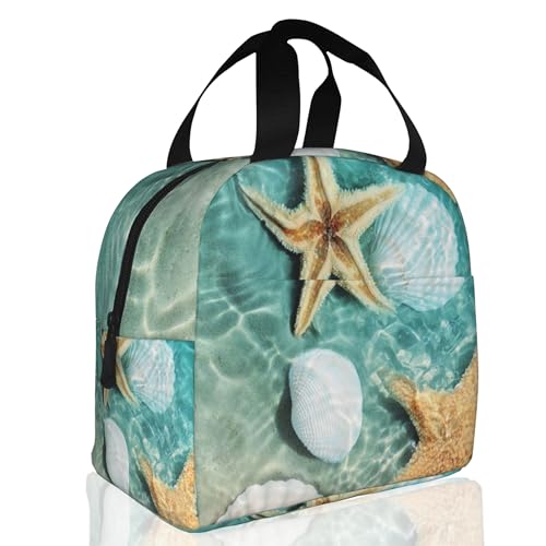 Insulated Lunch Bag, Starfish and Seashell on Beach Lunch Box for School Student Kids Boys Girls,Leakproof Small Lunch Tote for Adult Men Women,Reusable Lunch Cooler Tote Bag for Office Work Picnic - color: Starfish and Seashell on Beach