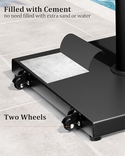 45lbs Patio Umbrella Base with Wheels - Heavy Duty Outdoor Patio Market Umbrella Stand for Deck with Rollers, Poolside, Balcony, Wind-Resistant Design, Black - color: Black