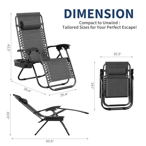 Garvee Zero Gravity Chair Set of 2, Patio Lounge Chair Outdoor with Pillow & Cup Holder Tray, Adjustable Reclining Chair, Folding Portable Camping Chair for Deck, Beach, Yard, Garden - Gray - color: Grey