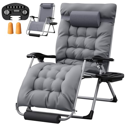 Homall Oversized Zero Gravity Chair, 32In Recliner Lounge Chair with Removable Soft Cushion and Cup Holder, Adjustable Anti Gravity Chair Folding Patio Chairs Padded for Indoor and Outdoor, Grey - color: Grey, size: 1 Set