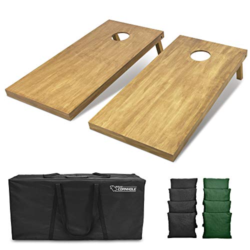 GoSports 4 ft x 2 ft Regulation Size Wooden Cornhole Boards Set with Light Brown Finish - Includes Carrying Case and Bean Bags - color: Black & Dark Green, size: 4 ft x 2 ft