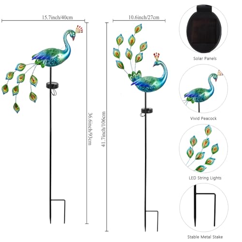 DREAMSOUL Peacock Solar Lights Outdoor 2 Pack, Waterproof Outdoor Solar Lights for Yard Pathway Peacock Garden Decor - color: Green-2pack