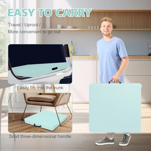 Portable 4Ft Folding Table, Heavy Duty Plastic Fold-in-Half Utility Foldable Table, Adjustable Height Plastic Folding Table with Carrying Handle for Camping &Party Indoor/Outdoor (Light Blue) - color: Light Blue, size: 4Ft