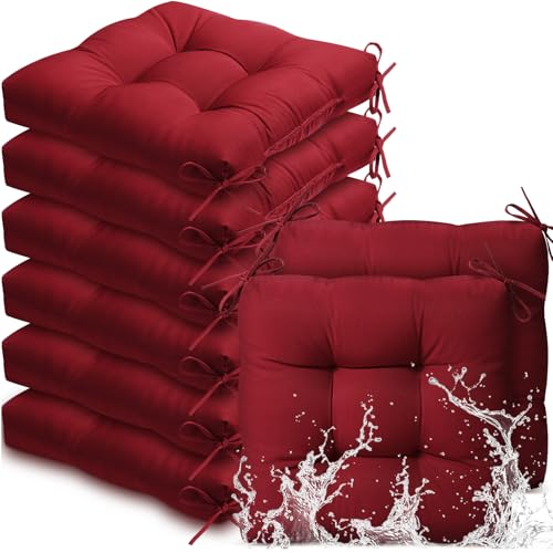 Vercraft 8 Pcs Outdoor Chair Cushions for Patio Furniture Wicker Chair Seat Cushion with Ties 18x18inch Square Water Resistant Tufted Seat Floor Pillows Dining Indoor(Burgundy) - color: Burgundy