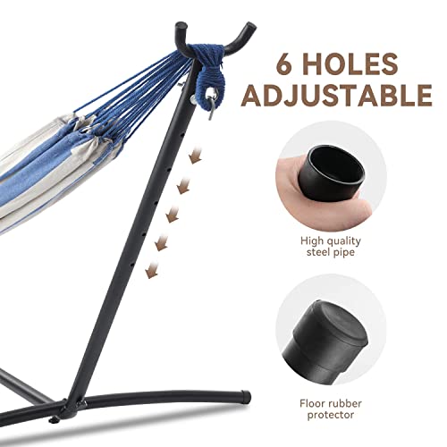 PNAEUT Double Hammocks with Stand for Outside, Portable Space Saving Heavy-Duty Steel Stand for Indoor Outdoor Patio with Carrying Bag, 450 lbs Capacity (Sky) - color: Sky