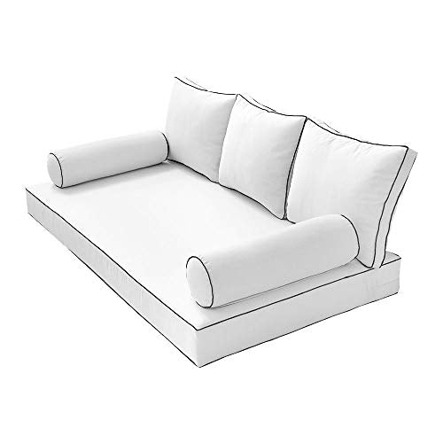 Prolinemax Style 3 - Mattress & Pillow Bolster Cushion for Outdoor Indoor Daybed Porch Swing Bed Contrast Trim Twin Size AD106 | Covers ONLY |