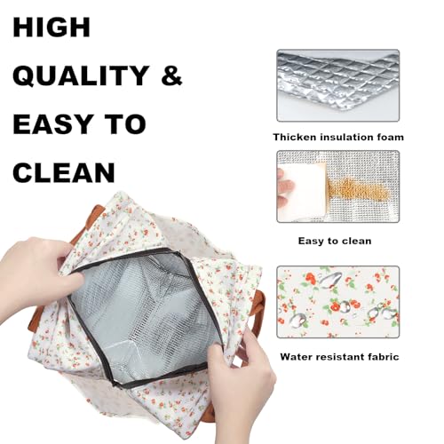 Joymee Lunch Bag Women Insulated Lunch Box Reusable Leakproof Large Spacious Cooler Tote for Women Men Adult with Bottle Holder and Side Pockets for Work Office Travel Picnic -Red Floral - color: 04 Red Floral