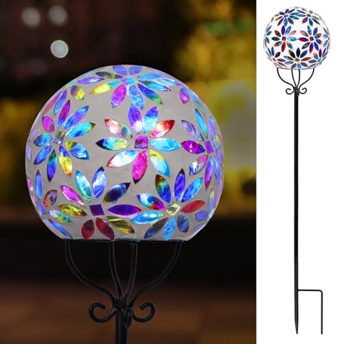 VCUTEKA Solar Outdoor Lights Garden Decor Mosaic Solar Garden Lights Waterproof Glass Ball LED Pathway Stake Light for Landscape Lawn Patio Yard Decoration 6 inch, Multi - color: Multicolor