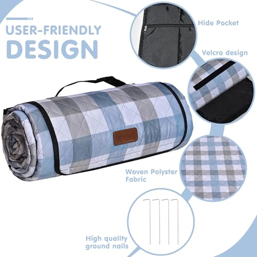 HX&OD Outdoor Picnic Blanket, Extra Large, 80''x80'' Waterproof Foldable Blankets Gingham Picnic Mat for Beach, Camping Grass Lawn Park Accessories Cute Couple Ideas Wedding (Coffee Color, 80”x80”) - color: Coffee Color, size: 6'8" x 6'8" (Square)