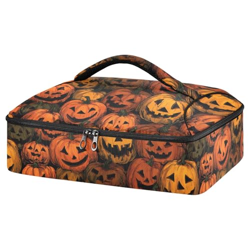 Casserole Carriers for Hot or Cold Food Reusable Casserole Dish Carrier Insulated Thermal Large Capacity Durable Perfect for Party Camping Family Gatherings Yellow Fish - color: Cartoon Orange Halloween Pumpkin Lanterns