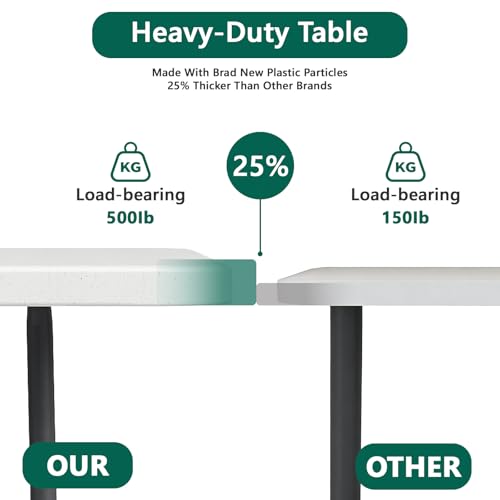 Folding Table 6ft - Heavy Duty Plastic Table with Handle, Foldable & Portable, Fold-in-Half Utility Tables for Outdoor, Dining, Wedding, Events, Indoor, Picnic, Camping, Party (White) - color: White, size: 6ft